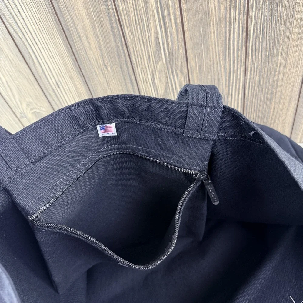 GOODLIFE Large Black Canvas Tote Bag Made in USA Logo Shoulder Shopper Pocket